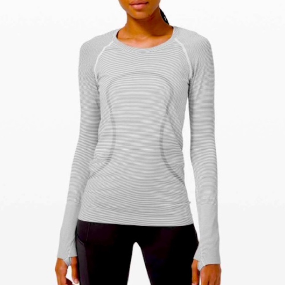 lululemon swiftly tech long sleeve black and white stripe size 8